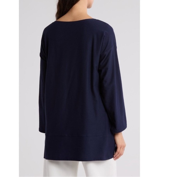 EILEEN FISHER Crepe Style 3/4 Sleeve Split Hem Tunic Top - Picture 2 of 8